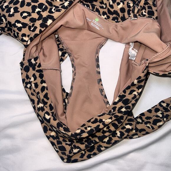 Aerie Swimsuit Size L Leopard Print Wrap One Piece Spaghetti Full Coverage Beach - Picture 12 of 12